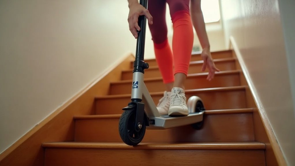 carry scooter carefully upstairs